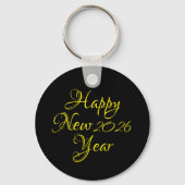 Happy New Year 2026 Black and Yellow Script  キーホルダー (正面)