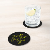 Happy New Year 2026 Black and Yellow Script ラウンドペーパーコースター (インサイチュ)