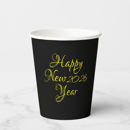 Happy New Year 2026 Black and Yellow Script  紙コップ (裏面)