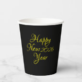 Happy New Year 2026 Black and Yellow Script  紙コップ (正面)