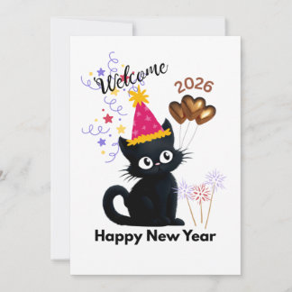 Happy New Year 2026 Black Cat Card  シーズンカード