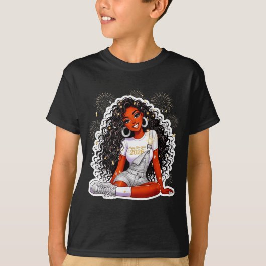 Happy New Year 2026 Black Girl Magic Melanin  Tシャツ (正面)