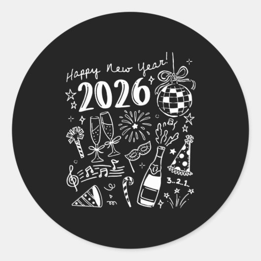 Happy New Year 2026 Bow Funny  ラウンドシール (正面)
