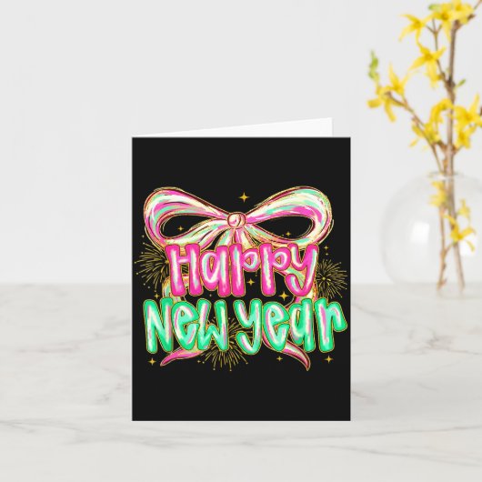 Happy New Year 2026 Brushstroke Coquette Firework  カード (黄色い花)