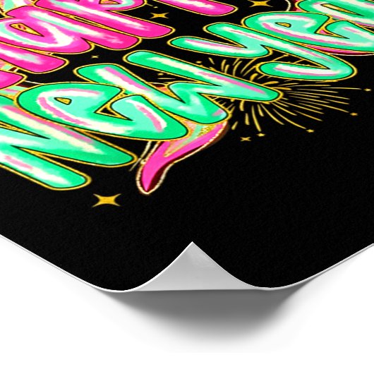Happy New Year 2026 Brushstroke Coquette Firework  ポスター (角)