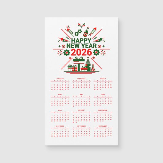 Happy New Year 2026 Calendar Magnetic Card (正面)