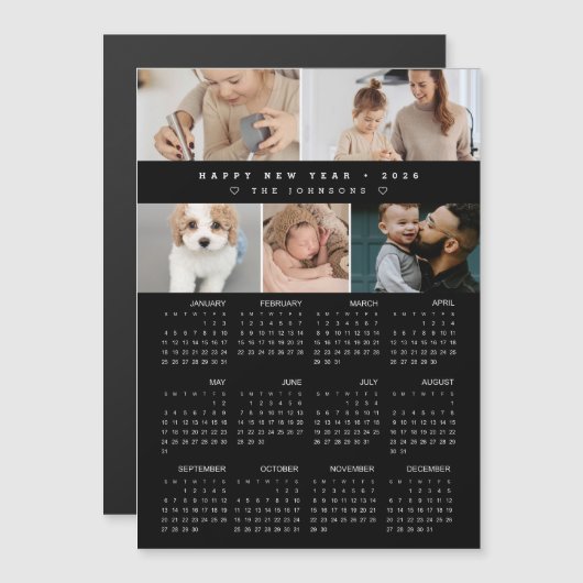 Happy New year 2026 Calendar Photo Collage black (正面/裏面)