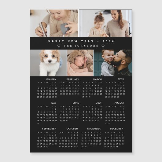 Happy New year 2026 Calendar Photo Collage black (正面)