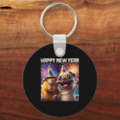 Happy New Year 2026 Capybara Pug Party Art キーホルダー (正面)