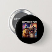 Happy New Year 2026 Capybara Pug Party Art  缶バッジ (正面&裏面)