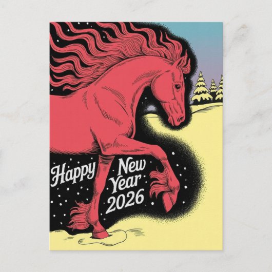Happy New Year 2026 Card Red Horse Card シーズンポストカード (正面)