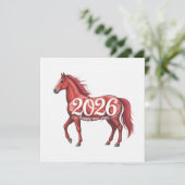 Happy New Year 2026 Card Red Horse Illustration (スタンド正面)