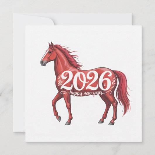 Happy New Year 2026 Card Red Horse Illustration (正面)