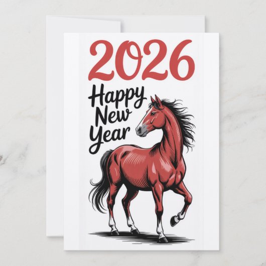 Happy New Year 2026 Card Red Horse Illustration シーズンカード (正面)