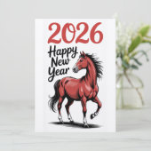 Happy New Year 2026 Card Red Horse Illustration シーズンカード (スタンド正面)