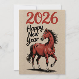 Happy New Year 2026 Card Red Horse Illustration シーズンカード