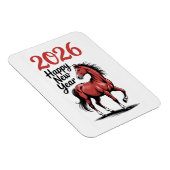 Happy New Year 2026 Card Red Horse Illustration マグネット (右側)