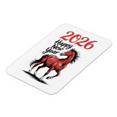 Happy New Year 2026 Card Red Horse Illustration マグネット (左側)