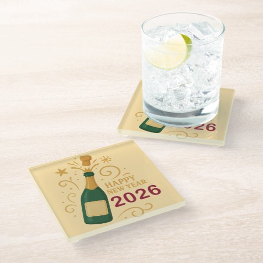 Happy New Year 2026 Champagne | Glass Coaster ガラスコースター (アングル)