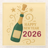 Happy New Year 2026 Champagne | Glass Coaster ガラスコースター (正面)