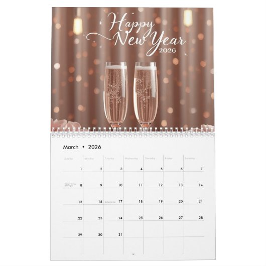 happy new year 2026 champagne glow カレンダー (3月 2026)