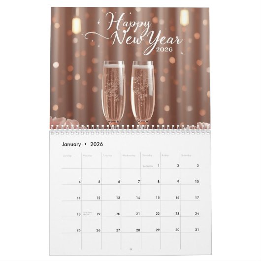 happy new year 2026 champagne glow カレンダー (1月 2026)