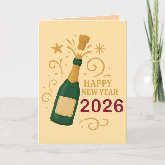 Happy New Year 2026 Champagne | Greeting Card 5"x7 シーズンカード (正面)