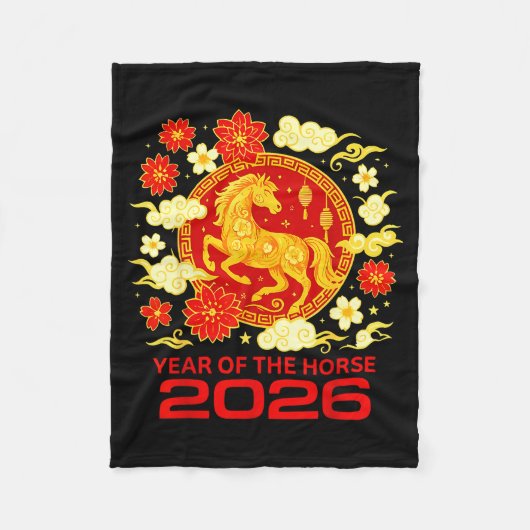 Happy New Year 2026 Chinese New Year Horse Zodiac  フリースブランケット (正面)