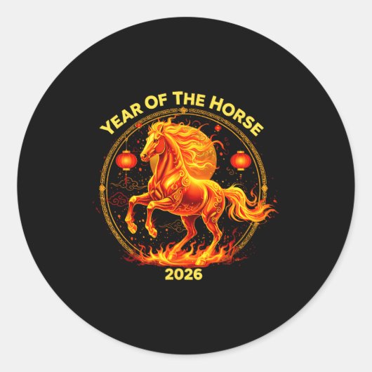 Happy New Year 2026 Chinese New Year Horse Zodiac  ラウンドシール (正面)