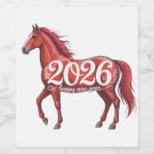 Happy New Year 2026 Chinese Red Horse ワインラベル (シングルラベル)