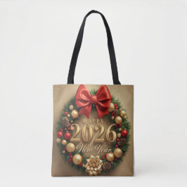 happy new year 2026 classic wreath tote bag トートバッグ