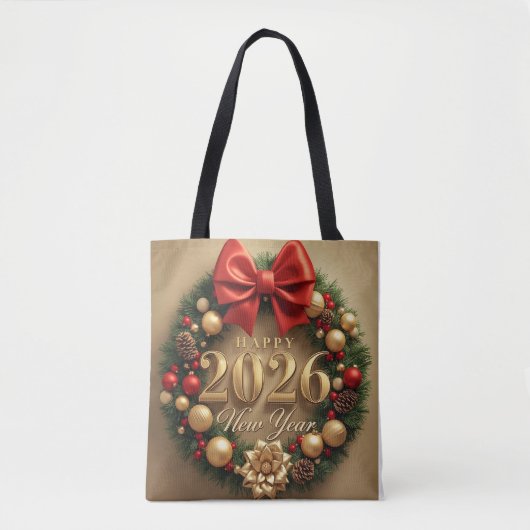 happy new year 2026 classic wreath tote bag トートバッグ (正面)