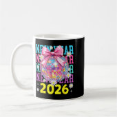 Happy New Year 2026 Coquette Bow & Disco Ball コーヒーマグカップ (左)