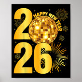 Happy New Year 2026 Coquette Bow Disco Ball New Ye ポスター (正面)