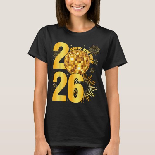 Happy New Year 2026 Coquette Bow Disco Ball New Ye Tシャツ (正面)