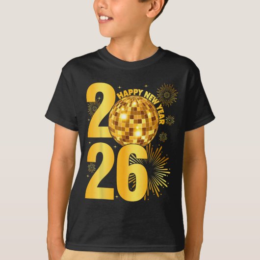 Happy New Year 2026 Coquette Bow Disco Ball New Ye Tシャツ (正面)