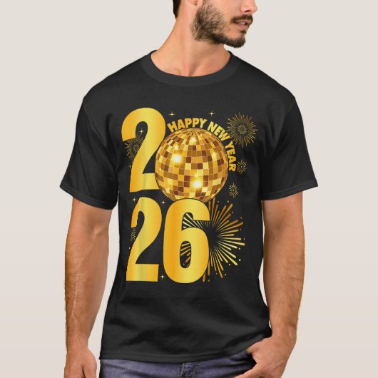 Happy New Year 2026 Coquette Bow Disco Ball New Ye Tシャツ (正面)
