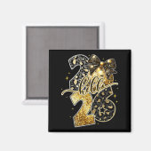 Happy New Year 2026 Coquette Bow Golden Family Mat マグネット (正面/裏面)