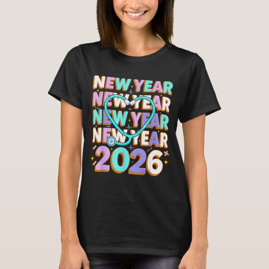 Happy New Year 2026 Coquette Bows New Years Nurse Tシャツ (正面)