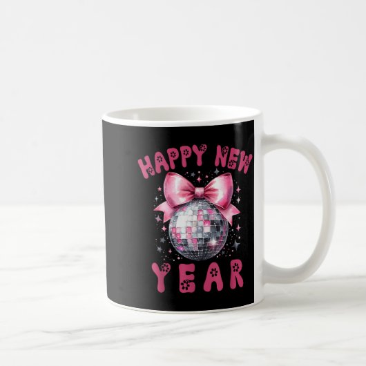 Happy New Year 2026 Coquette Nk Bow Disco Ball Wom コーヒーマグカップ (右)