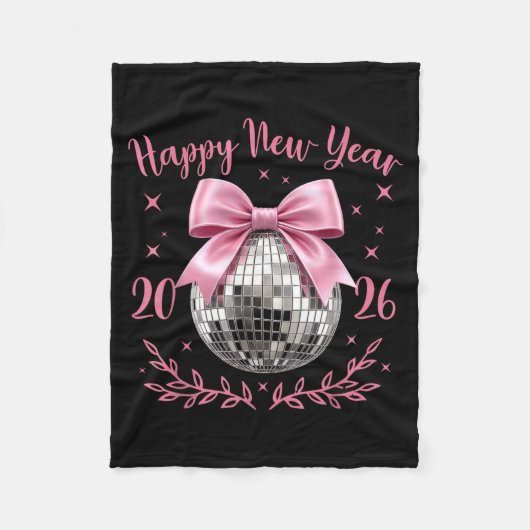 Happy New Year 2026 Coquette Nk Bow Disco Ball Wom フリースブランケット (正面)
