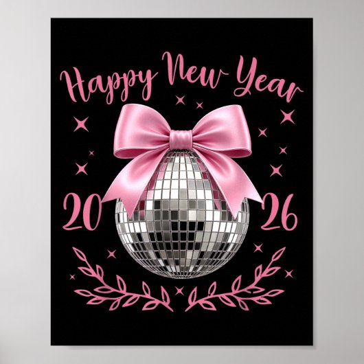 Happy New Year 2026 Coquette Nk Bow Disco Ball Wom ポスター (正面)