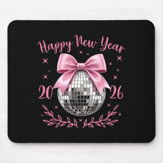 Happy New Year 2026 Coquette Nk Bow Disco Ball Wom マウスパッド (正面)