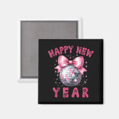 Happy New Year 2026 Coquette Nk Bow Disco Ball Wom マグネット (正面/裏面)