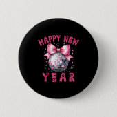 Happy New Year 2026 Coquette Nk Bow Disco Ball Wom 缶バッジ (正面)