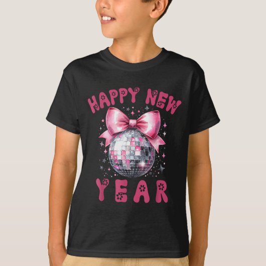 Happy New Year 2026 Coquette Nk Bow Disco Ball Wom Tシャツ (正面)