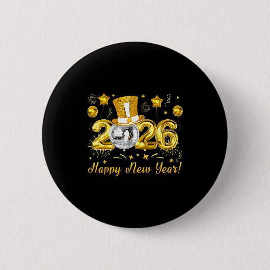Happy New Year 2026 Countdown Party Balloons Firew 缶バッジ (正面)