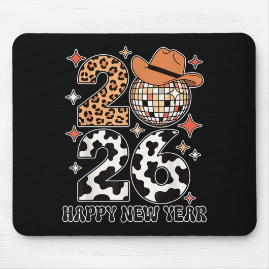 Happy New Year 2026 Cowgirl Disco Ball Western Leo マウスパッド (正面)