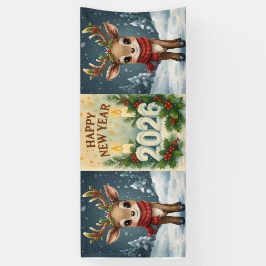 happy new year 2026 cozy party  横断幕 (縦)