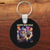 Happy New Year 2026 Cute Cat Raccoon Celebration  キーホルダー (正面)
